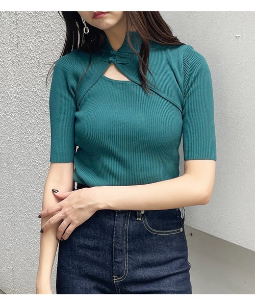 MURUA（ムルーア）の「チャイナタイトハーフニット（ニット/セーター・レディース・ブラック/ダークグリーン/ブルー/ベージュ・FREE）」の4枚目の写真