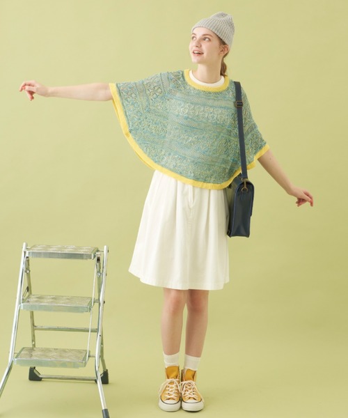 MERLOT（メルロー）の「クロシェ編みニットポンチョ（その他トップス・レディース・イエロー/ライトグリーン/ピンク・FREE）」の14枚目の写真