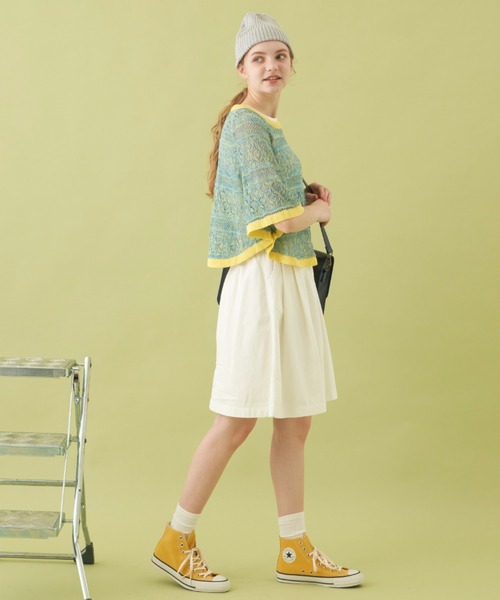 MERLOT（メルロー）の「クロシェ編みニットポンチョ（その他トップス・レディース・イエロー/ライトグリーン/ピンク・FREE）」の5枚目の写真