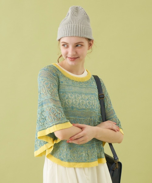 MERLOT（メルロー）の「クロシェ編みニットポンチョ（その他トップス・レディース・イエロー/ライトグリーン/ピンク・FREE）」の18枚目の写真