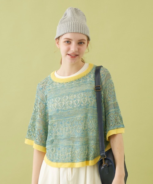 MERLOT（メルロー）の「クロシェ編みニットポンチョ（その他トップス・レディース・イエロー/ライトグリーン/ピンク・FREE）」の13枚目の写真