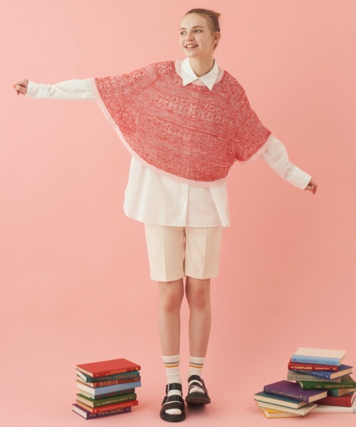 MERLOT（メルロー）の「クロシェ編みニットポンチョ（その他トップス・レディース・イエロー/ライトグリーン/ピンク・FREE）」の17枚目の写真