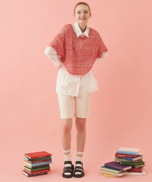 MERLOT（メルロー）の「クロシェ編みニットポンチョ（その他トップス・レディース・イエロー/ライトグリーン/ピンク・FREE）」の8枚目の写真