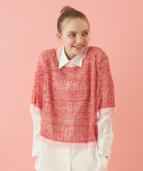 MERLOT（メルロー）の「クロシェ編みニットポンチョ（その他トップス・レディース・イエロー/ライトグリーン/ピンク・FREE）」の16枚目の写真