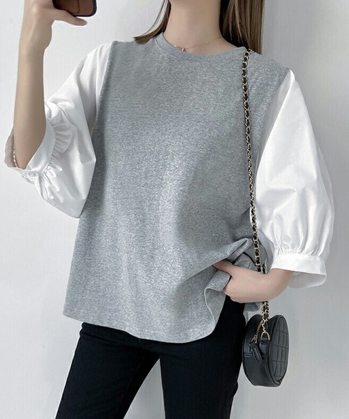 NinaetLina（ニナエリナ）の「切替七分丈袖クルーネックドッキングTシャツ（Tシャツ/カットソー・レディース・ブラック系その他/グレー×ホワイト/ブラック×ホワイト/ブラック系その他2・XL/M/L）」の4枚目の写真