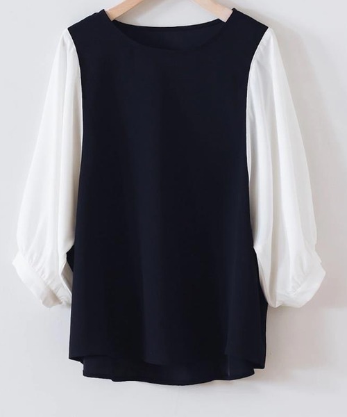 NinaetLina（ニナエリナ）の「切替七分丈袖クルーネックドッキングTシャツ（Tシャツ/カットソー・レディース・ブラック系その他/グレー×ホワイト/ブラック×ホワイト/ブラック系その他2・XL/M/L）」の16枚目の写真