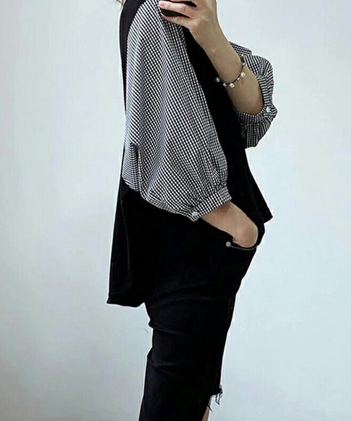 NinaetLina（ニナエリナ）の「切替七分丈袖クルーネックドッキングTシャツ（Tシャツ/カットソー・レディース・ブラック系その他/グレー×ホワイト/ブラック×ホワイト/ブラック系その他2・XL/M/L）」の5枚目の写真