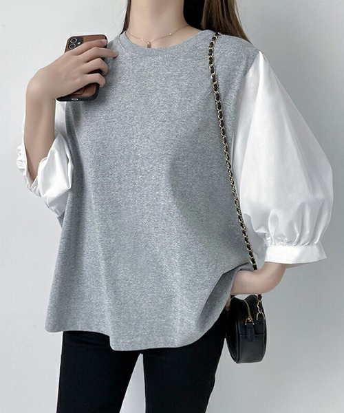 NinaetLina（ニナエリナ）の「切替七分丈袖クルーネックドッキングTシャツ（Tシャツ/カットソー・レディース・ブラック系その他/グレー×ホワイト/ブラック×ホワイト/ブラック系その他2・XL/M/L）」の6枚目の写真