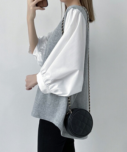 NinaetLina（ニナエリナ）の「切替七分丈袖クルーネックドッキングTシャツ（Tシャツ/カットソー・レディース・ブラック系その他/グレー×ホワイト/ブラック×ホワイト/ブラック系その他2・XL/M/L）」の7枚目の写真