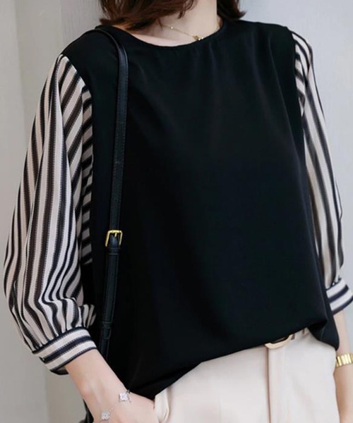 NinaetLina（ニナエリナ）の「切替七分丈袖クルーネックドッキングTシャツ（Tシャツ/カットソー・レディース・ブラック系その他/グレー×ホワイト/ブラック×ホワイト/ブラック系その他2・XL/M/L）」の10枚目の写真