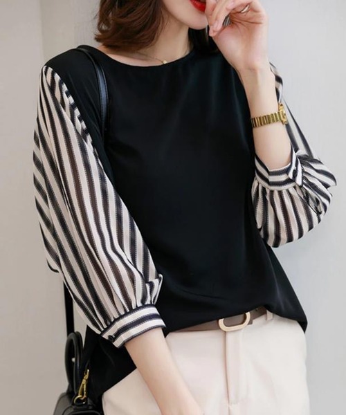 NinaetLina（ニナエリナ）の「切替七分丈袖クルーネックドッキングTシャツ（Tシャツ/カットソー・レディース・ブラック系その他/グレー×ホワイト/ブラック×ホワイト/ブラック系その他2・XL/M/L）」の11枚目の写真