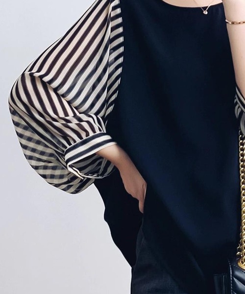 NinaetLina（ニナエリナ）の「切替七分丈袖クルーネックドッキングTシャツ（Tシャツ/カットソー・レディース・ブラック系その他/グレー×ホワイト/ブラック×ホワイト/ブラック系その他2・XL/M/L）」の12枚目の写真