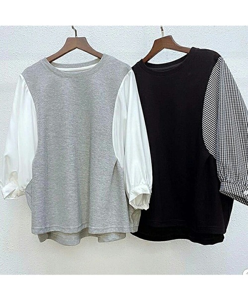 NinaetLina（ニナエリナ）の「切替七分丈袖クルーネックドッキングTシャツ（Tシャツ/カットソー・レディース・ブラック系その他/グレー×ホワイト/ブラック×ホワイト/ブラック系その他2・XL/M/L）」の17枚目の写真