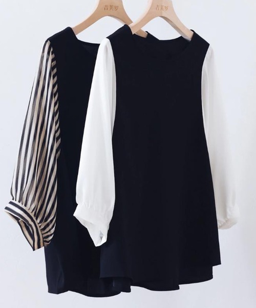 NinaetLina（ニナエリナ）の「切替七分丈袖クルーネックドッキングTシャツ（Tシャツ/カットソー・レディース・ブラック系その他/グレー×ホワイト/ブラック×ホワイト/ブラック系その他2・XL/M/L）」の18枚目の写真