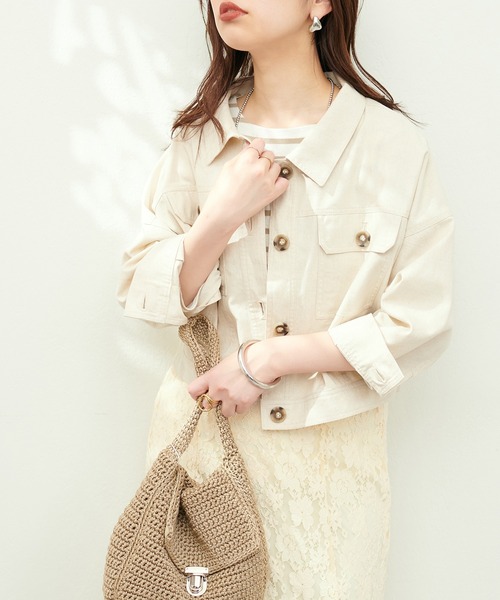 natural couture（ナチュラルクチュール）の「WEB限定 / 綿麻ライトショートブルゾン（ブルゾン・レディース・ミント/オフホワイト/ライトベージュ・FREE）」の2枚目の写真