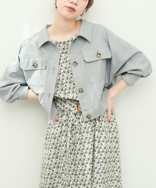 natural couture（ナチュラルクチュール）の「WEB限定 / 綿麻ライトショートブルゾン（ブルゾン・レディース・ミント/オフホワイト/ライトベージュ・FREE）」の3枚目の写真