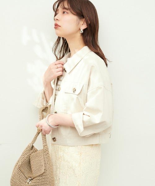 natural couture（ナチュラルクチュール）の「WEB限定 / 綿麻ライトショートブルゾン（ブルゾン・レディース・ミント/オフホワイト/ライトベージュ・FREE）」の12枚目の写真