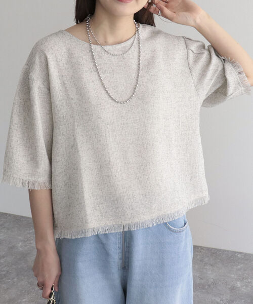 fredy emue（フレディエミュ）の「ツィードフリンジ半袖ブラウス（シャツ/ブラウス・レディース・ネイビー/グリーン/アイボリー・38）」の4枚目の写真