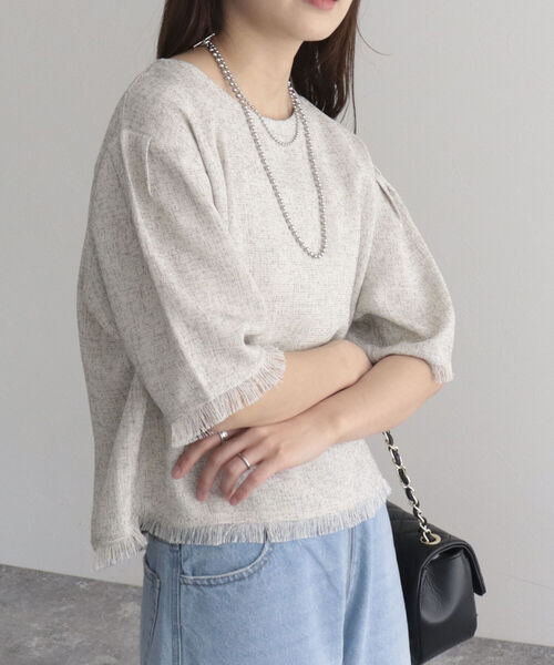 fredy emue（フレディエミュ）の「ツィードフリンジ半袖ブラウス（シャツ/ブラウス・レディース・ネイビー/グリーン/アイボリー・38）」の12枚目の写真