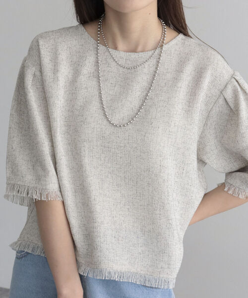 fredy emue（フレディエミュ）の「ツィードフリンジ半袖ブラウス（シャツ/ブラウス・レディース・ネイビー/グリーン/アイボリー・38）」の16枚目の写真