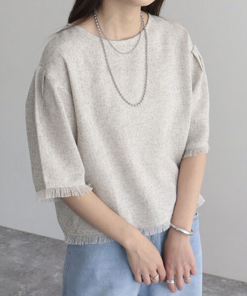 fredy emue（フレディエミュ）の「ツィードフリンジ半袖ブラウス（シャツ/ブラウス・レディース・ネイビー/グリーン/アイボリー・38）」の8枚目の写真