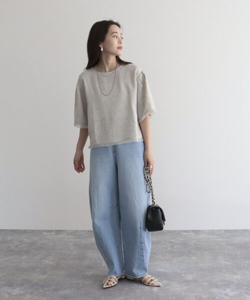 fredy emue（フレディエミュ）の「ツィードフリンジ半袖ブラウス（シャツ/ブラウス・レディース・ネイビー/グリーン/アイボリー・38）」の5枚目の写真