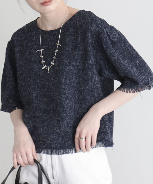 fredy emue（フレディエミュ）の「ツィードフリンジ半袖ブラウス（シャツ/ブラウス・レディース・ネイビー/グリーン/アイボリー・38）」の9枚目の写真