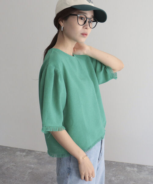 fredy emue（フレディエミュ）の「ツィードフリンジ半袖ブラウス（シャツ/ブラウス・レディース・ネイビー/グリーン/アイボリー・38）」の10枚目の写真