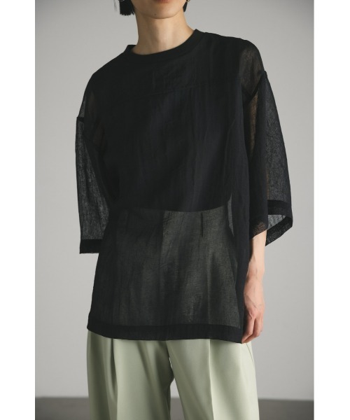 STYLEMIXER（スタイルミキサー）の「シアーレイヤードハーフスリーブトップ（Tシャツ/カットソー・レディース・ホワイト/グレー/サックスブルー/ブラック・FREE）」の3枚目の写真