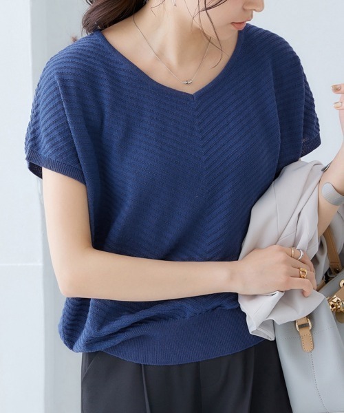 nissen(ニッセン)の「【販売終了】【UVカット・遮熱】洗える半袖バイヤスリブニット(ニット/セーター・レディース・ブラック/グリーン系/ライトグレー/ターコイズブルー/オフホワイト/ブラウン/ロイヤルブルー・LL/M/S/L)」の7枚目の写真