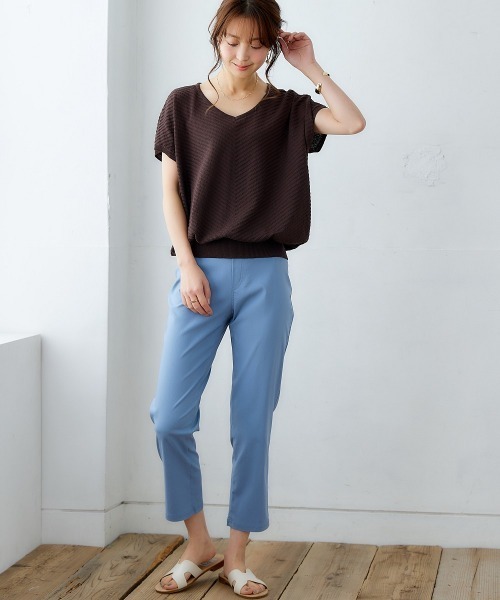 nissen(ニッセン)の「【販売終了】【UVカット・遮熱】洗える半袖バイヤスリブニット(ニット/セーター・レディース・ブラック/グリーン系/ライトグレー/ターコイズブルー/オフホワイト/ブラウン/ロイヤルブルー・LL/M/S/L)」の10枚目の写真