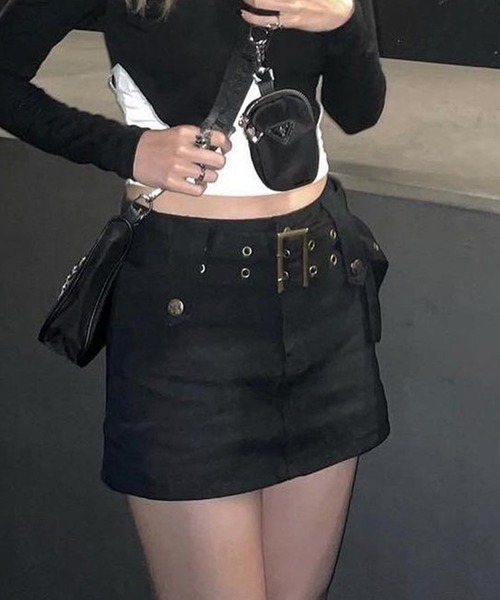Chick（チック）の「WIDE BELT DENIM MINI SKIRT / ワイドベルトミニ