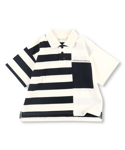 BRANSHES（ブランシェス）の「【ロイヤルコットン100％】ボーダー半袖ポロシャツ（ポロシャツ・キッズ・オフホワイト/杢グレー・100/150/120/140/110/90/130）」の5枚目の写真