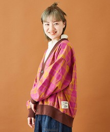 CUBE SUGAR | 空紡糸先染めチェック柄Vネックリブカーディガン(カーディガン/ボレロ)