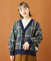 CUBE SUGAR | 空紡糸先染めチェック柄Vネックリブカーディガン(カーディガン/ボレロ)