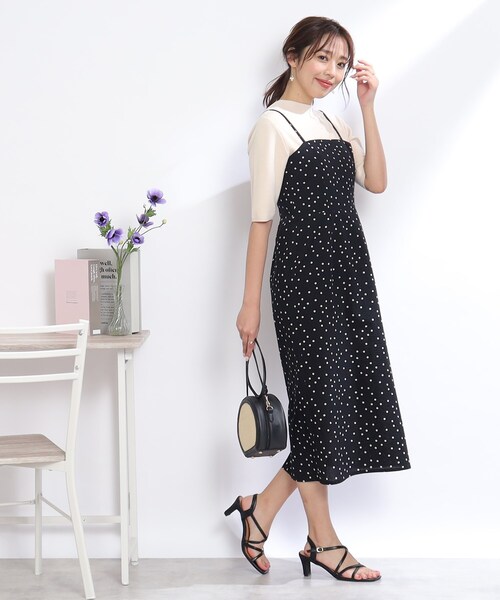 couture brooch（クチュールブローチ）の「◆【S-LL/インナーチェンジで秋まで使える。】サッカードットキャミワンピース（ワンピース・レディース・ブラック系/カーキ系・36/38/40/42）」の3枚目の写真