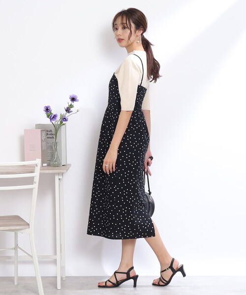 couture brooch（クチュールブローチ）の「◆【S-LL/インナーチェンジで秋まで使える。】サッカードットキャミワンピース（ワンピース・レディース・ブラック系/カーキ系・36/38/40/42）」の4枚目の写真