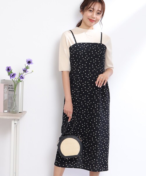 couture brooch（クチュールブローチ）の「◆【S-LL/インナーチェンジで秋まで使える。】サッカードットキャミワンピース（ワンピース・レディース・ブラック系/カーキ系・36/38/40/42）」の6枚目の写真