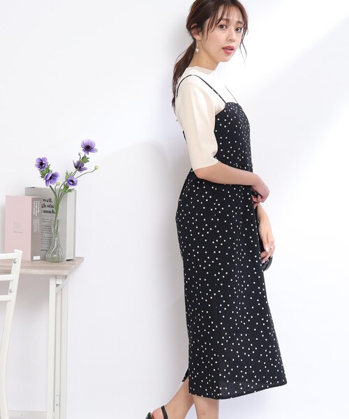 couture brooch（クチュールブローチ）の「◆【S-LL/インナーチェンジで秋まで使える。】サッカードットキャミワンピース（ワンピース・レディース・ブラック系/カーキ系・36/38/40/42）」の7枚目の写真