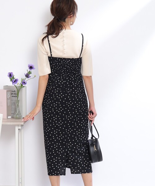 couture brooch（クチュールブローチ）の「◆【S-LL/インナーチェンジで秋まで使える。】サッカードットキャミワンピース（ワンピース・レディース・ブラック系/カーキ系・36/38/40/42）」の8枚目の写真