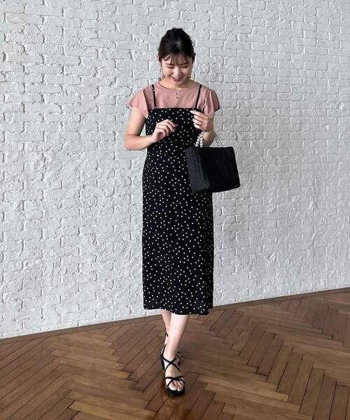 couture brooch（クチュールブローチ）の「◆【S-LL/インナーチェンジで秋まで使える。】サッカードットキャミワンピース（ワンピース・レディース・ブラック系/カーキ系・36/38/40/42）」の9枚目の写真