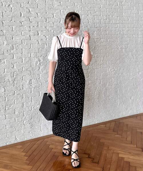 couture brooch（クチュールブローチ）の「◆【S-LL/インナーチェンジで秋まで使える。】サッカードットキャミワンピース（ワンピース・レディース・ブラック系/カーキ系・36/38/40/42）」の12枚目の写真