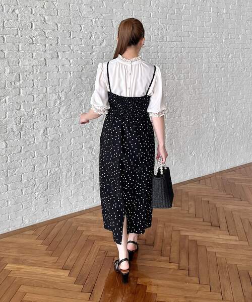 couture brooch（クチュールブローチ）の「◆【S-LL/インナーチェンジで秋まで使える。】サッカードットキャミワンピース（ワンピース・レディース・ブラック系/カーキ系・36/38/40/42）」の14枚目の写真