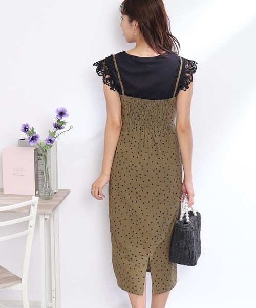 couture brooch（クチュールブローチ）の「◆【S-LL/インナーチェンジで秋まで使える。】サッカードットキャミワンピース（ワンピース・レディース・ブラック系/カーキ系・36/38/40/42）」の20枚目の写真