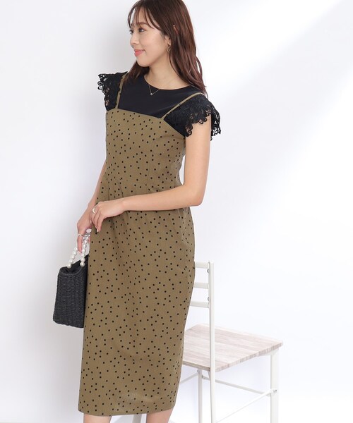 couture brooch（クチュールブローチ）の「◆【S-LL/インナーチェンジで秋まで使える。】サッカードットキャミワンピース（ワンピース・レディース・ブラック系/カーキ系・36/38/40/42）」の21枚目の写真