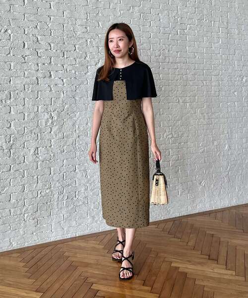 couture brooch（クチュールブローチ）の「◆【S-LL/インナーチェンジで秋まで使える。】サッカードットキャミワンピース（ワンピース・レディース・ブラック系/カーキ系・36/38/40/42）」の22枚目の写真