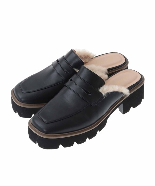 31 Sons de mode（トランテアン　ソン　ドゥ　モード）の「ファー付きローファー（ローファー・レディース・ブラック/クリーム・S/M/L）」の2枚目の写真