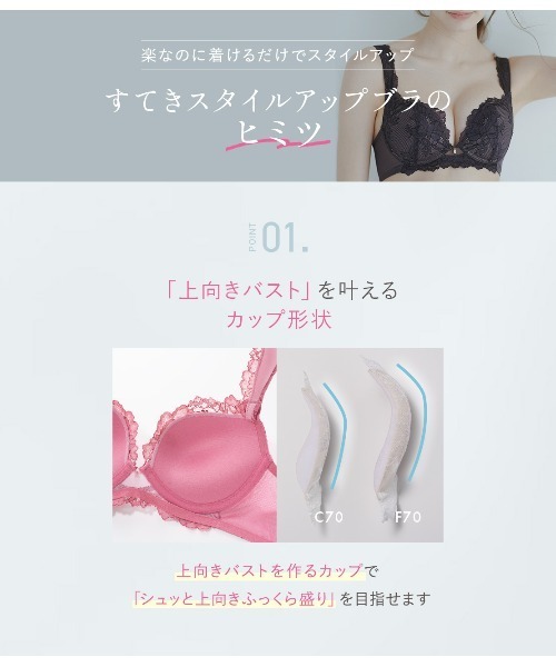 PEACH JOHN（ピーチジョン）の「【バストを上げて、胸を張って、シャキッと美姿勢】すてきスタイルアップブラ（ブラジャー・レディース・ホワイト×ブルー/グリーン/ブラック/ピンク/アイボリー/ライトピンク/ホワイト×パープル・E65/D75/B75/B70/E70/D65/E75/C70/F65/F70/C65/F75/C75/D70）」の11枚目の写真