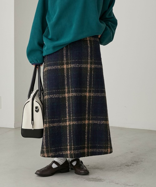 BONLECILL（ボンルシール）の「チェック柄ツイード フレアロングスカート（スカート・レディース・オレンジ/ブラウン/チャコールグレー/レッド・FREE）」の9枚目の写真