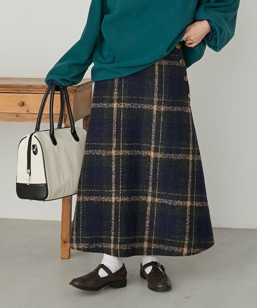 BONLECILL（ボンルシール）の「チェック柄ツイード フレアロングスカート（スカート・レディース・オレンジ/ブラウン/チャコールグレー/レッド・FREE）」の11枚目の写真